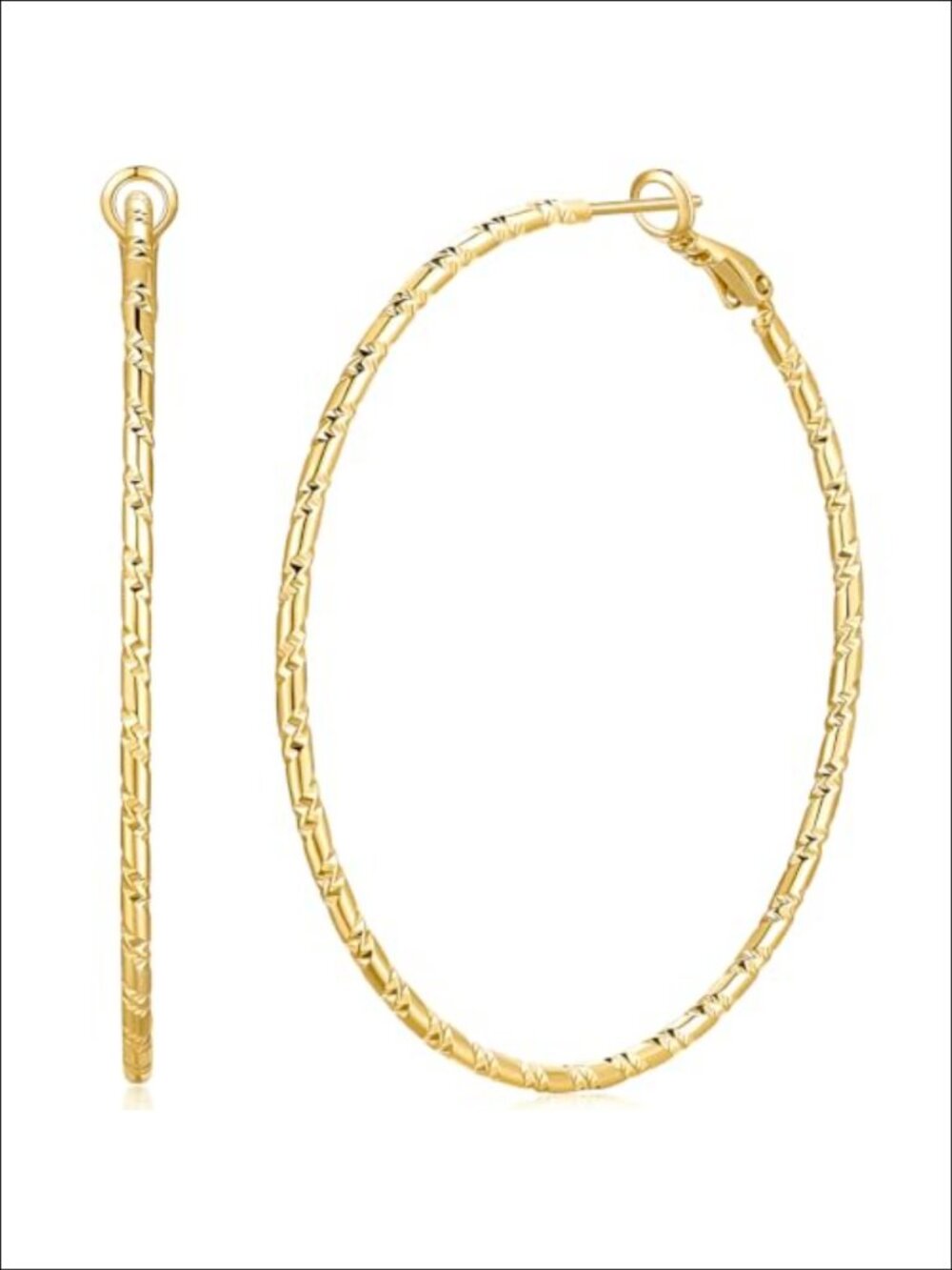 14K Gold Plated Hoop Earrings Textured Lightweight Thin Tube